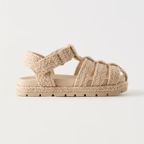 Zara Toddler Jute Fisherman Sandals Size 23 EU 7 US | Neutral Summer Shoes - Picture 3 of 8